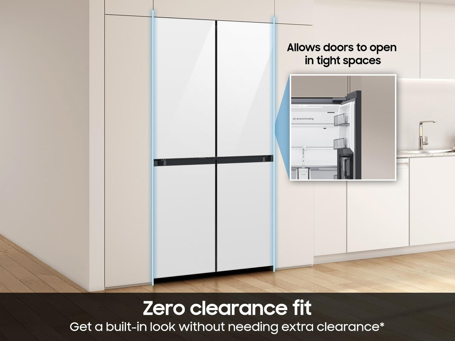 Samsung RM80F22WEW Bespoke 22 Cu. Ft. Counter Depth 4-Door French Door Refrigerator With Zero Clearance Fit & Food Showcase Door In White Glass