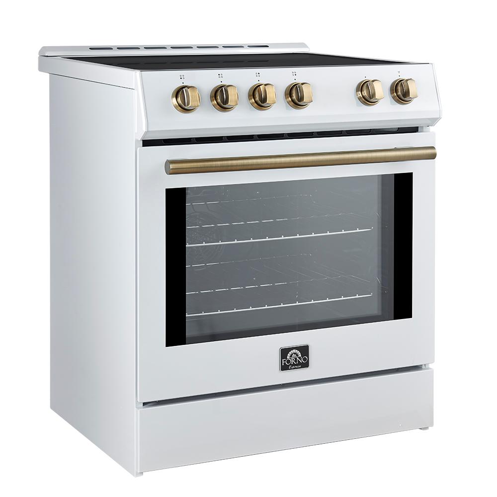 Forno FFSIN098230WHT Forno Leonardo Espresso 30-Inch Slide-In White Induction Range, Convection Oven, 5 Cooking Zones, Touch Control Panel