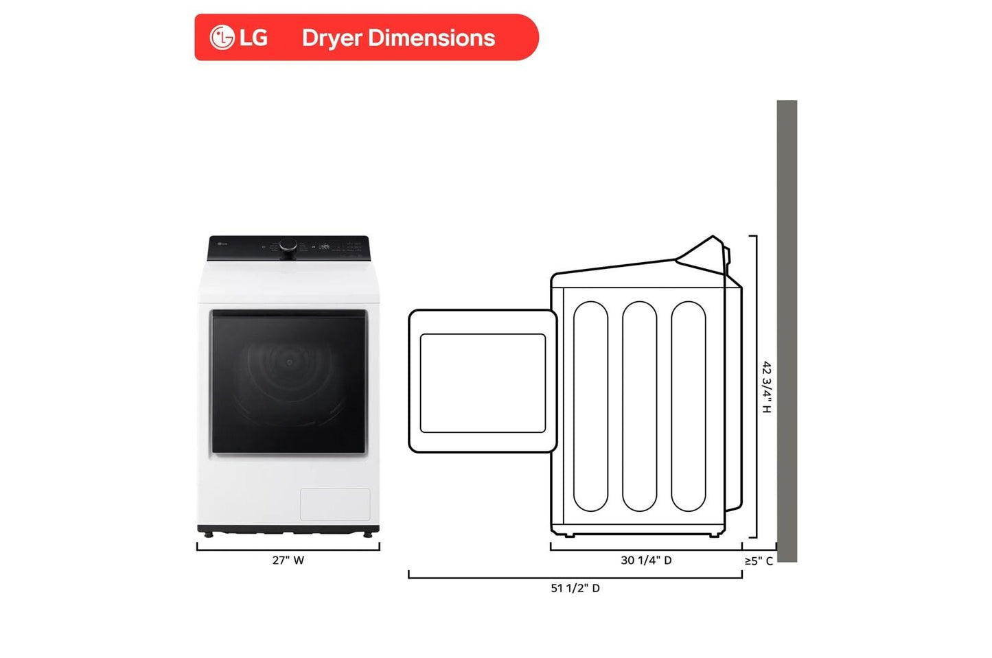 Lg DLHC8402W 7.3 Cu. Ft. Ultra Large Capacity Smart Rear Control Ventless Dryer With Dual Inverter Heat Pump Technology And Inverter Direct Drive Motor System