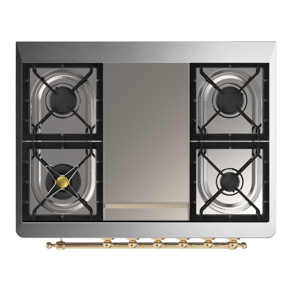 Ilve UM36FNR3MGGLP Ilve Um36Fnr3Mgglp Majestic Iii 36 Inch Dual Fuel Range With 6 Black Brass Burners And Griddle, Dual Function Burner Up To 25,000 Btu (Triple Glass Door, Graphite Matte, Brass, Liquid Propane)