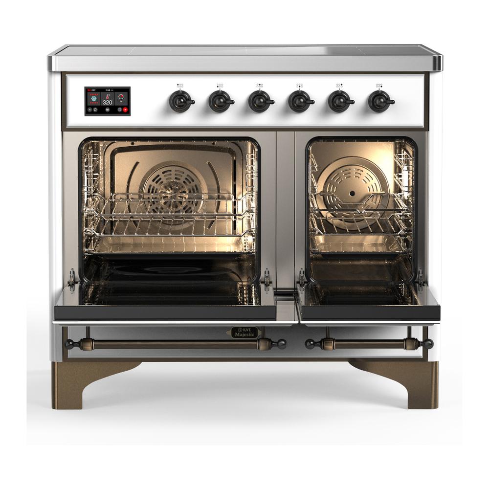 Ilve UMDIB40QNR3WHB Ilve Umdib40Qnr3Whb Majestic Iii 40 Inch Induction Range With 6 Elements, 3.82 Cu. Ft. Total Oven Capacity (Solid Door, White, Burnished)