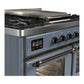Ilve UMD40FNR3BGB Ilve Umd40Fnr3Bgb Majestic Iii 40 Inch Dual Fuel Range With 6 Burners And Griddle, Dual Function Burner Up To 25,000 Btu (Natural Gas, Triple Glass Door, Blue Grey, Burnished)