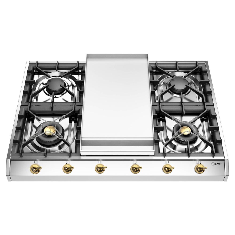 Ilve UHCP965FNSSG Ilve Uhcp965Fnssg Nostalgie Ii 36 Inch Built-In Gas Cooktop With Griddle, In Stainless Steel (Natural Gas)