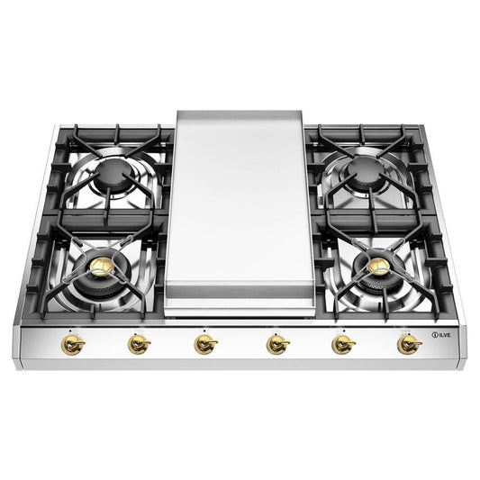 Ilve UHCP965FNSSG Ilve Uhcp965Fnssg Nostalgie Ii 36 Inch Built-In Gas Cooktop With Griddle, In Stainless Steel (Natural Gas)