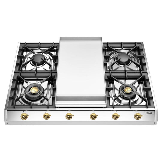 Ilve UHCP965FNSSG Ilve Uhcp965Fnssg Nostalgie Ii 36 Inch Built-In Gas Cooktop With Griddle, In Stainless Steel (Natural Gas)