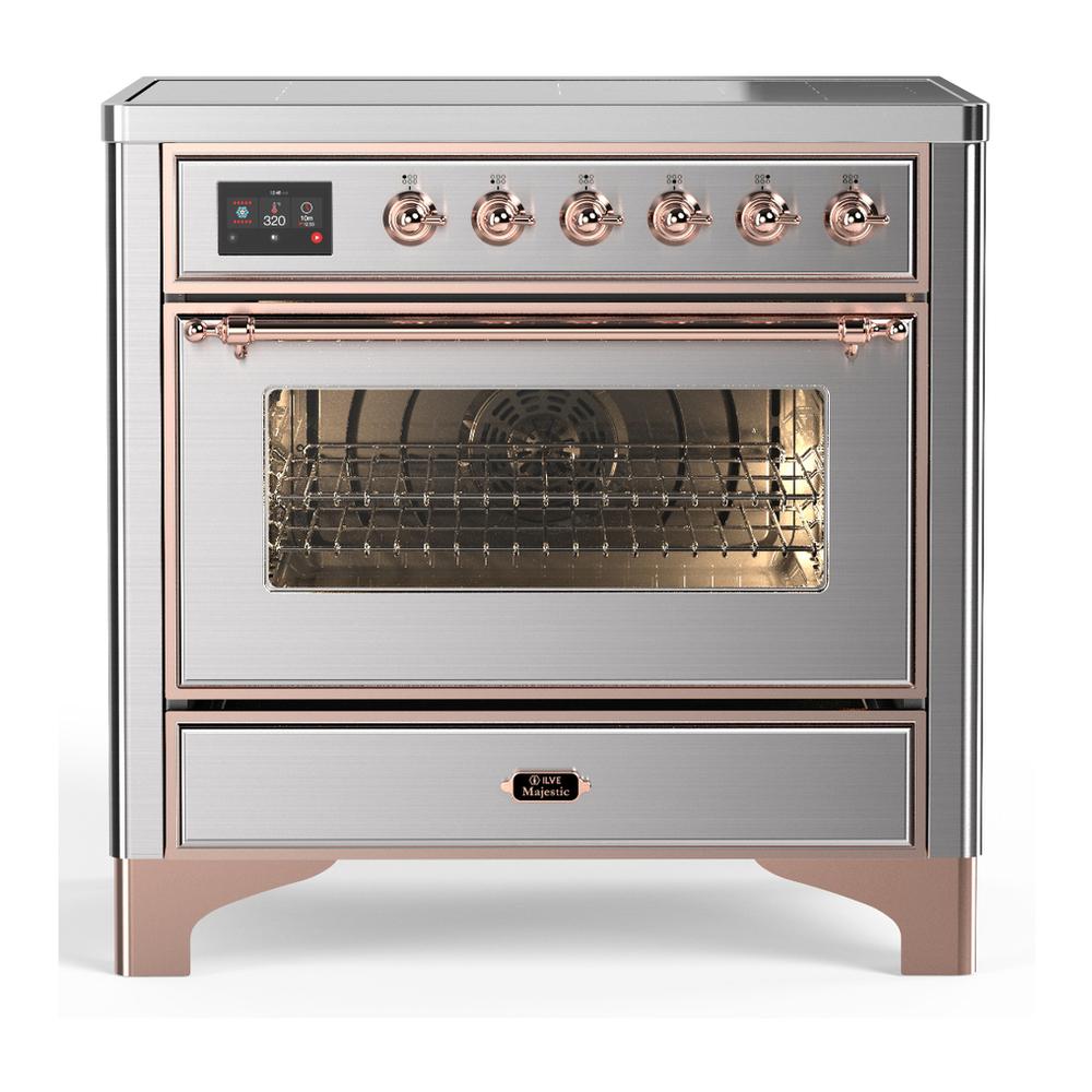 Ilve UMIB36NR3SSP Ilve Umib36Nr3Ssp Majestic Iii 36 Inch Induction Range With 6 Elements, 3.5 Cu. Ft. Total Oven Capacity (Triple Glass Door, Stainless Steel, Copper)