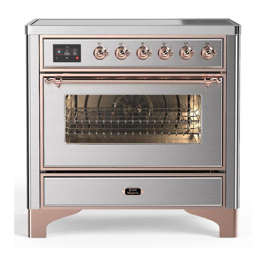 Ilve UMIB36NR3SSP Ilve Umib36Nr3Ssp Majestic Iii 36 Inch Induction Range With 6 Elements, 3.5 Cu. Ft. Total Oven Capacity (Triple Glass Door, Stainless Steel, Copper)