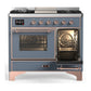 Ilve UMD40FNR3BGPLP Ilve Umd40Fnr3Bgplp Majestic Iii 40 Inch Dual Fuel Range With 6 Burners And Griddle, Dual Function Burner Up To 25,000 Btu (Liquid Propane, Triple Glass Door, Blue Grey, Copper)