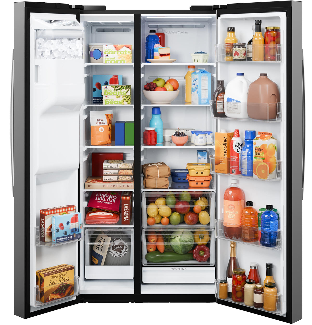 Ge Appliances GZS24NYYFS Ge® 23.6 Cu. Ft. Counter-Depth Side-By-Side Refrigerator With Extra Tall Dispenser And In-Door Icemaker