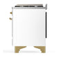 Ilve UM60FQNR3WHG Ilve Um60Fqnr3Whg Majestic Iii 60 Inch Dual Fuel Range With 9 Burners And Griddle, Dual Function Burner Up To 25,000 Btu (Natural Gas, Solid Door, White, Brass)