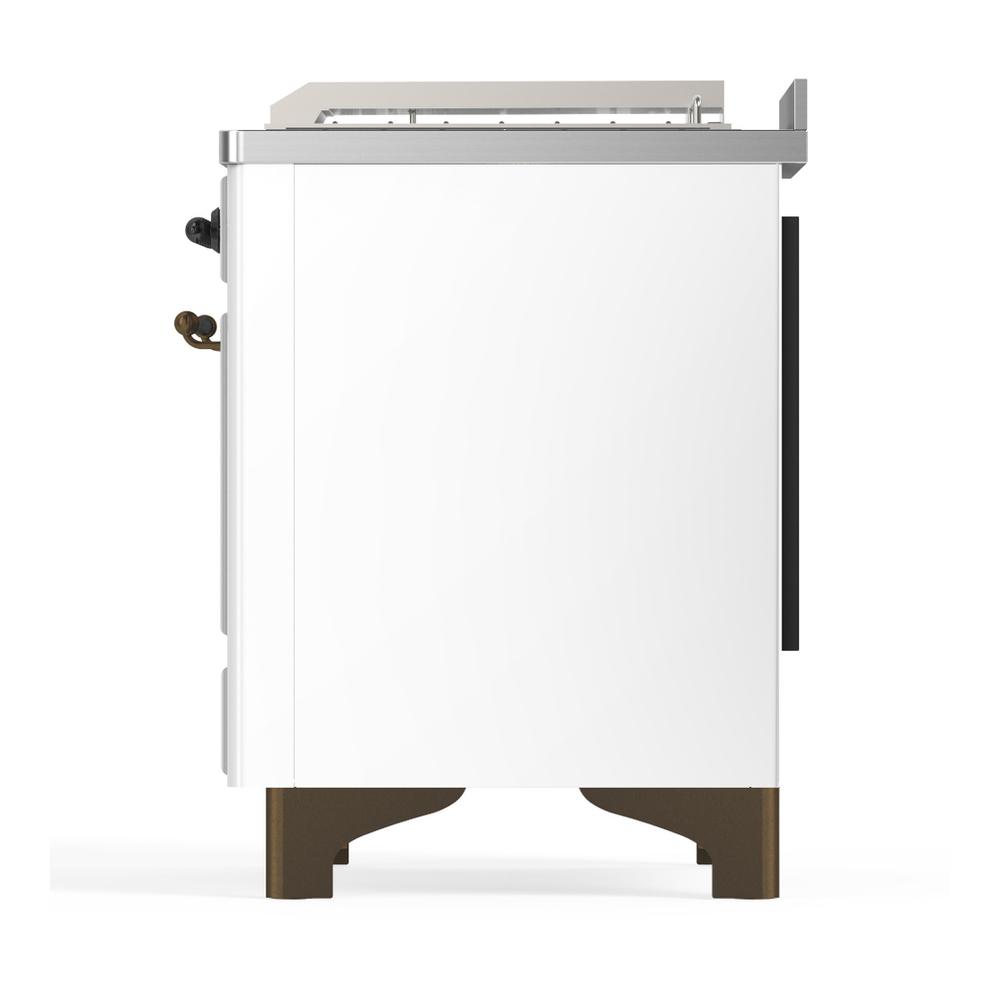 Ilve UM48FSQNR3WHB Ilve Um48Fsqnr3Whb Majestic Iii 48 Inch Dual Fuel Range With 5 Black Brass Burners, Griddle And French Top, Dual Function Burner Up To 25,000 Btu (Natural Gas, Solid Door, White, Burnished)