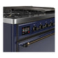 Ilve UM48FQNR3MBB Ilve Um48Fqnr3Mbb Majestic Iii 48 Inch Dual Fuel Range With 8 Burners And Griddle, Dual Function Burner Up To 25,000 Btu (Natural Gas, Solid Door, Midnight Blue, Burnished)