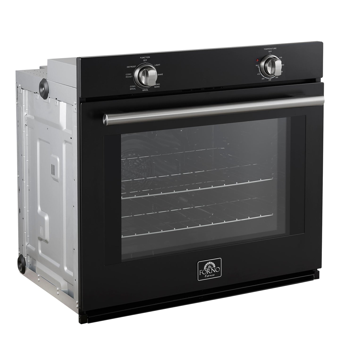 Forno FBOEL137030BLK Forno Vomero 30-Inch Wall Oven, Black, 5 Cu.Ft Capacity, 3550 Watts Convection, Mechanical Controls, Manuel Steam Clean