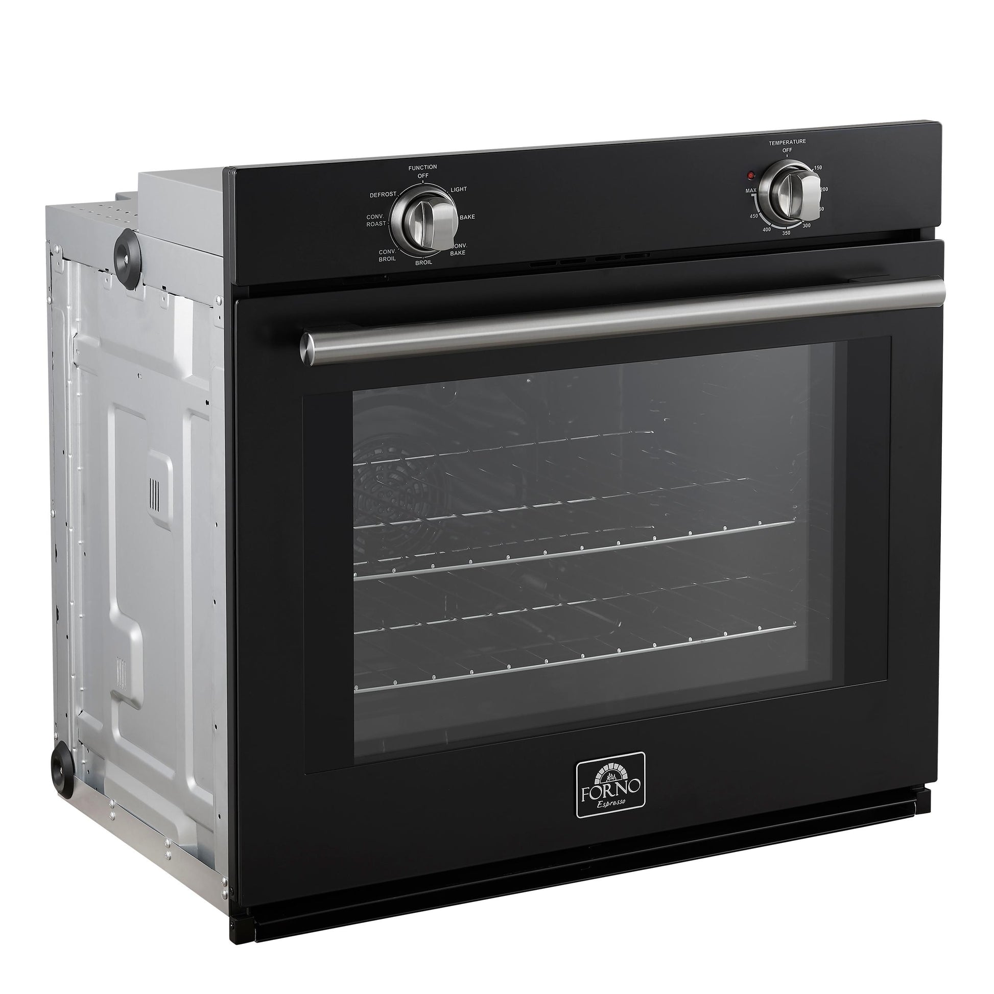 Forno FBOEL137030BLK Forno Vomero 30-Inch Wall Oven, Black, 5 Cu.Ft Capacity, 3550 Watts Convection, Mechanical Controls, Manuel Steam Clean