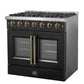 Forno FFSGS644436BLK Forno Galiano 36-Inch French Door Gas Range Black And Antique Brass Design, 6 Sealed Burners 83,000 Btu, 5.36 Cu.Ft. Convection Oven