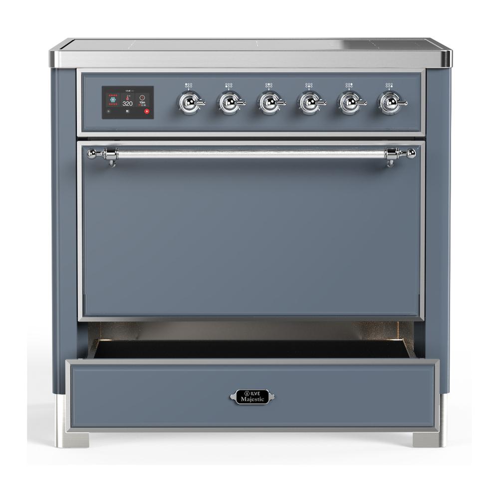 Ilve UMIB36QNR3BGC Ilve Umib36Qnr3Bgc Majestic Iii 36 Inch Induction Range With 6 Elements, 3.5 Cu. Ft. Total Oven Capacity (Solid Door, Blue Grey, Chrome)