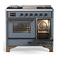 Ilve UMD40FNR3BGB Ilve Umd40Fnr3Bgb Majestic Iii 40 Inch Dual Fuel Range With 6 Burners And Griddle, Dual Function Burner Up To 25,000 Btu (Natural Gas, Triple Glass Door, Blue Grey, Burnished)