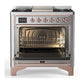 Ilve UM36FQNR3SSPLP Ilve Um36Fqnr3Ssplp Majestic Iii 36 Inch Dual Fuel Range With 6 Black Brass Burners And Griddle, Dual Function Burner Up To 25,000 Btu (Solid Door, Stainless Steel, Copper, Liquid Propane)