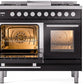 Ilve UPD40FWMPBK Professional Plus Ii 40 Inch Dual Fuel Natural Gas Freestanding Range In Glossy Black With Trim