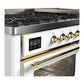Ilve UM60FNR3WHG Ilve Um60Fnr3Whg Majestic Iii 60 Inch Dual Fuel Range With 9 Burners And Griddle, Dual Function Burner Up To 25,000 Btu (Natural Gas, Triple Glass Door, White, Brass)