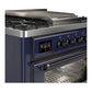 Ilve UM36FNR3MBBLP Ilve Um36Fnr3Mbblp Majestic Iii 36 Inch Dual Fuel Range With 6 Black Brass Burners And Griddle, Dual Function Burner Up To 25,000 Btu (Triple Glass Door, Midnight Blue, Burnished, Liquid Propane)