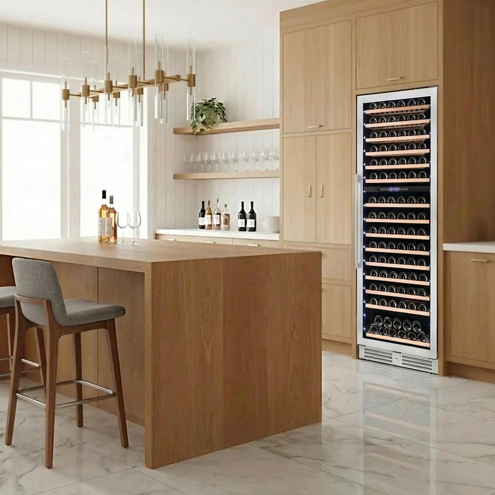 Avanti WCF148DE3S1 Avanti Refresh Dual-Zone Wine Cooler, 148 Bottle Capacity, Wood Accent Shelves, In Stainless Steel (Wcf148De3S-1)