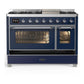 Ilve UM48FNR3MBCLP Ilve Um48Fnr3Mbclp Majestic Iii 48 Inch Dual Fuel Range With 8 Burners And Griddle, Dual Function Burner Up To 25,000 Btu (Liquid Propane, Triple Glass Door, Midnight Blue, Chrome)