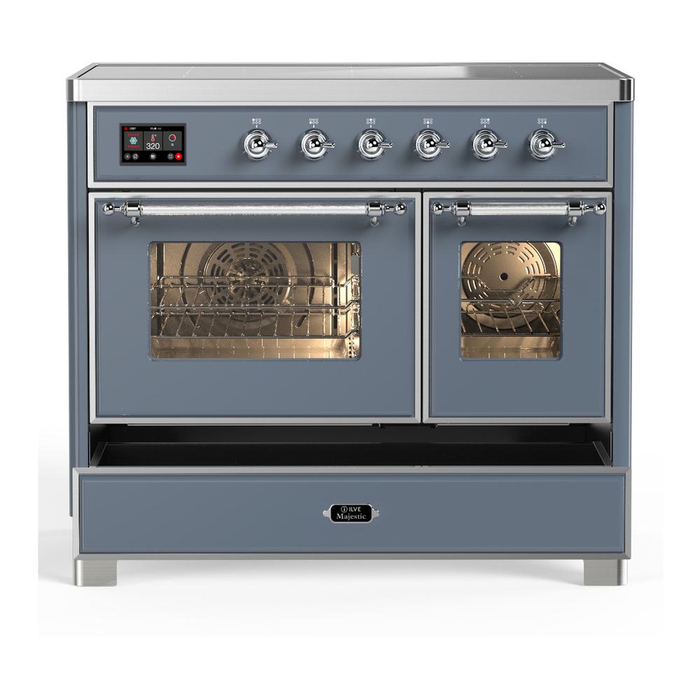 Ilve UMDIB40NR3BGC Ilve Umdib40Nr3Bgc Majestic Iii 40 Inch Induction Range With 6 Elements, 3.82 Cu. Ft. Total Oven Capacity (Triple Glass Door, Blue Grey, Chrome)