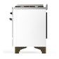 Ilve UM36FQNR3WHBLP Ilve Um36Fqnr3Whblp Majestic Iii 36 Inch Dual Fuel Range With 6 Black Brass Burners And Griddle, Dual Function Burner Up To 25,000 Btu (Solid Door, White, Burnished, Liquid Propane)