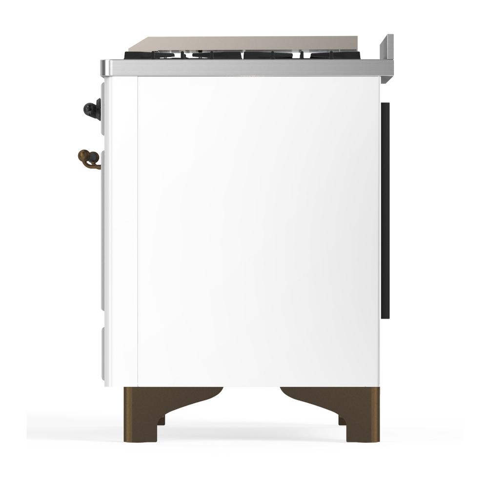 Ilve UM36FQNR3WHBLP Ilve Um36Fqnr3Whblp Majestic Iii 36 Inch Dual Fuel Range With 6 Black Brass Burners And Griddle, Dual Function Burner Up To 25,000 Btu (Solid Door, White, Burnished, Liquid Propane)