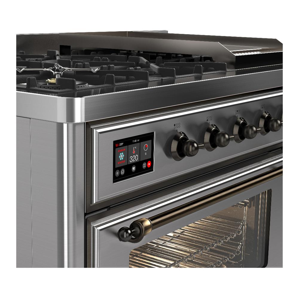 Ilve UM48FNR3SSBLP Ilve Um48Fnr3Ssblp Majestic Iii 48 Inch Dual Fuel Range With 8 Burners And Griddle, Dual Function Burner Up To 25,000 Btu (Liquid Propane, Triple Glass Door, Stainless Steel, Burnished)