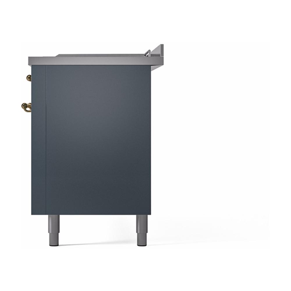 Ilve UN60FSQNMPBGGLP Ilve Un60Fsqnmpbgglp Nostalgie Ii Noblesse 60" Dual Fuel Range (7 Sealed Burners + Griddle + French Top, Liquid Propane, Solid Door, Blue Grey, Brass)