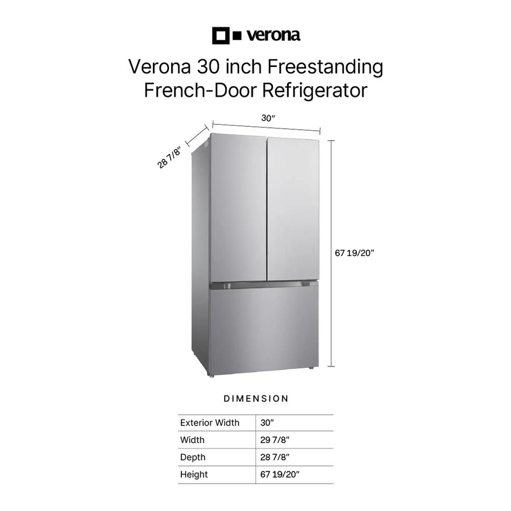 Verona VEFFD3018RISL Verona Veffd3018Risl 30 Inch Freestanding French Door Refrigerator With 18.2 Cu. Ft. Capacity, Automatic Ice Maker, Recessed Handle