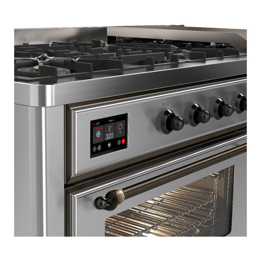 Ilve UM60FNR3SSBLP Ilve Um60Fnr3Ssblp Majestic Iii 60 Inch Dual Fuel Range With 9 Burners And Griddle, Dual Function Burner Up To 25,000 Btu (Liquid Propane, Triple Glass Door, Stainless Steel, Burnished)