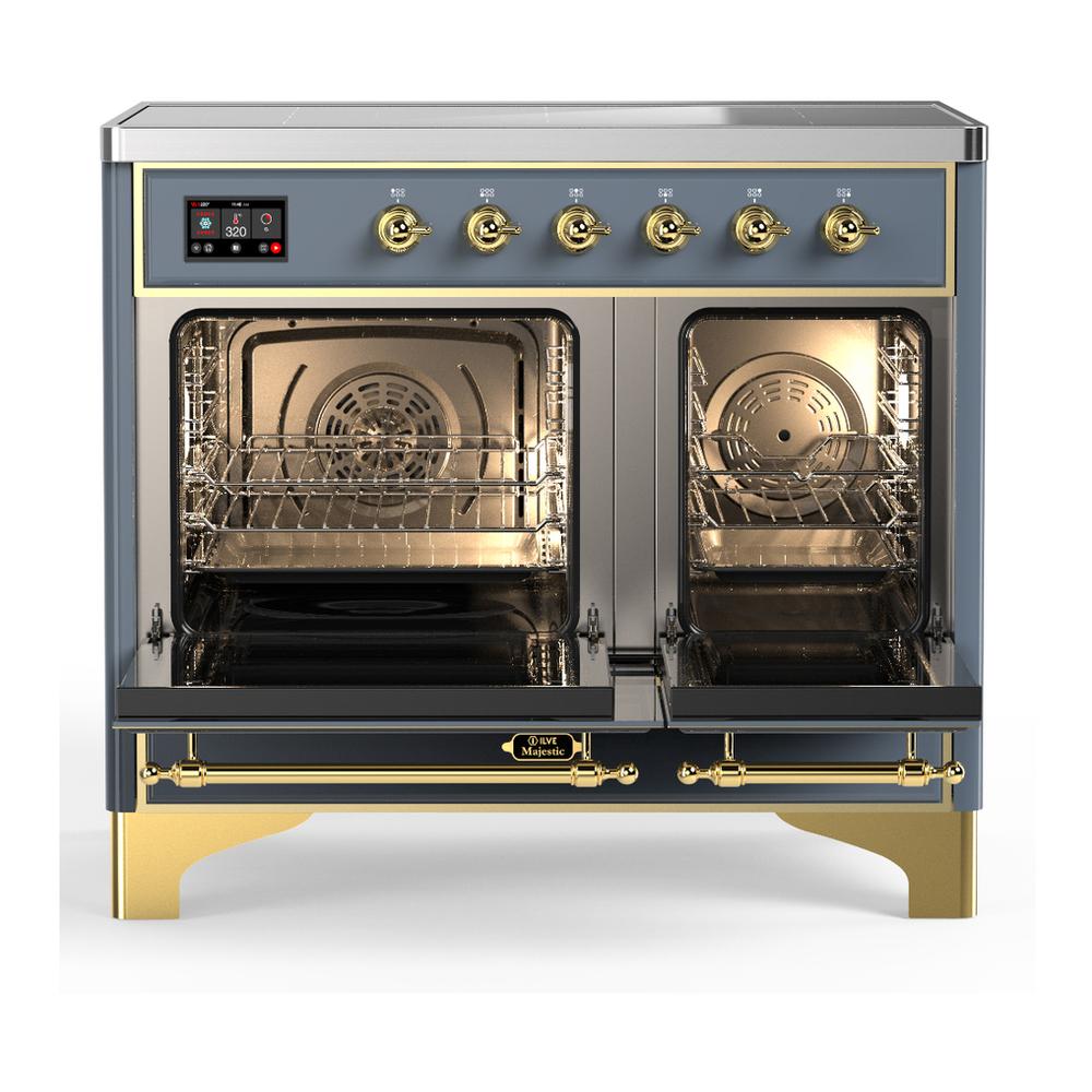 Ilve UMDIB40NR3BGG Ilve Umdib40Nr3Bgg Majestic Iii 40 Inch Induction Range With 6 Elements, 3.82 Cu. Ft. Total Oven Capacity (Triple Glass Door, Blue Grey, Brass)