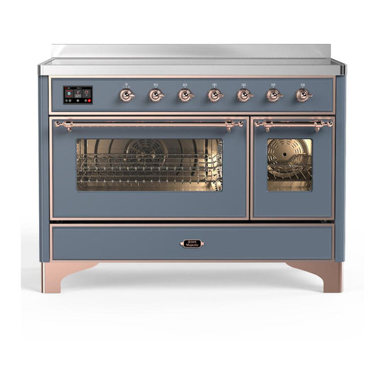 Ilve UMIB48NR3BGP Ilve Umib48Nr3Bgp Majestic Iii 48 Inch Induction Range With 6 Elements, 5.02 Cu. Ft. Total Oven Capacity (Triple Glass Door, Blue Grey, Copper)