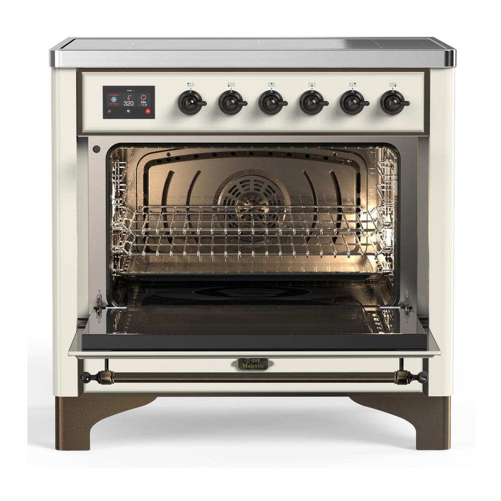 Ilve UMIB36NR3AWB Ilve Umib36Nr3Awb Majestic Iii 36 Inch Induction Range With 6 Elements, 3.5 Cu. Ft. Total Oven Capacity (Triple Glass Door, Antique White, Burnished)