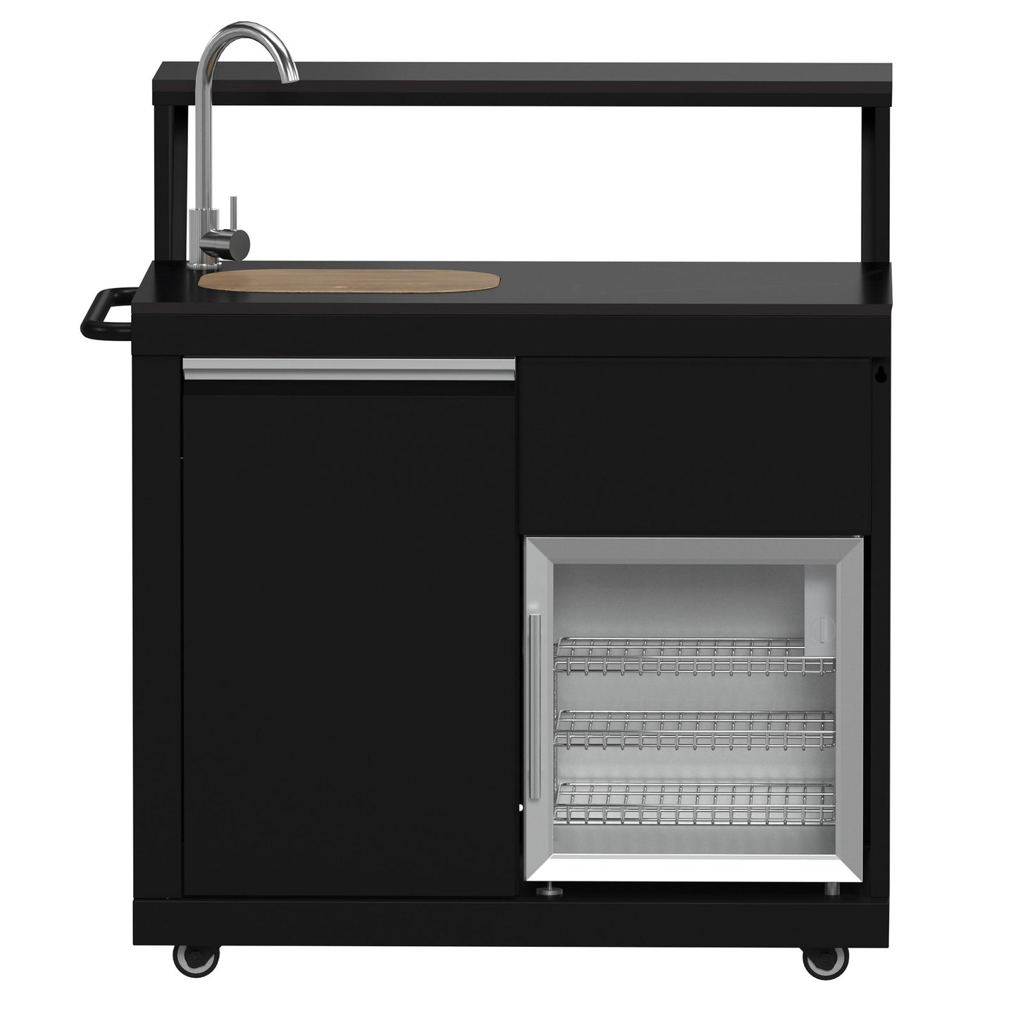 Forno FODKT2582BLK Forno All Aperto 62,600 Btu Bbq, 3 Stainless Steel Burners, Infrared Burners, Sink Module, Black Sintered Stone Countertops, Bar And Beverage Center
