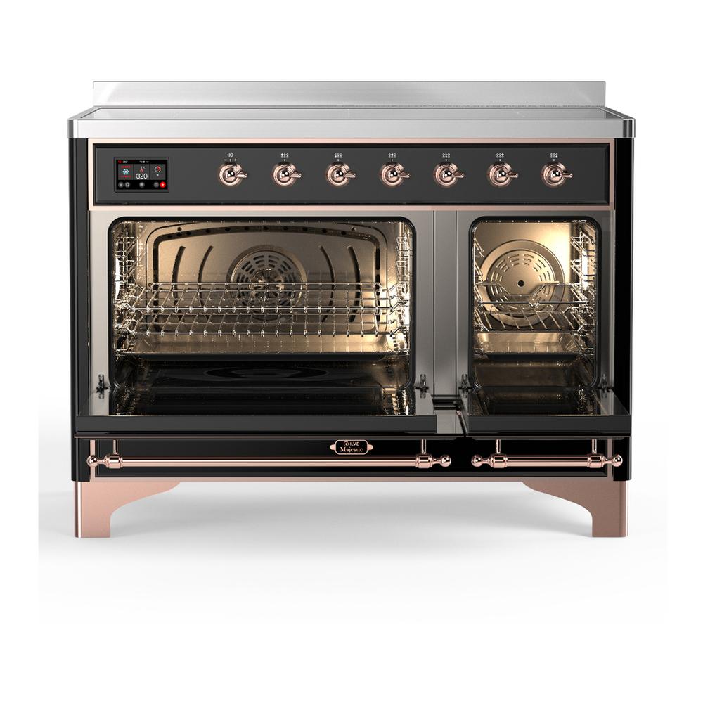 Ilve UMIB48QNR3BKP Ilve Umib48Qnr3Bkp Majestic Iii 48 Inch Induction Range With 6 Elements, 5.02 Cu. Ft. Total Oven Capacity (Solid Door, Glossy Black, Copper)