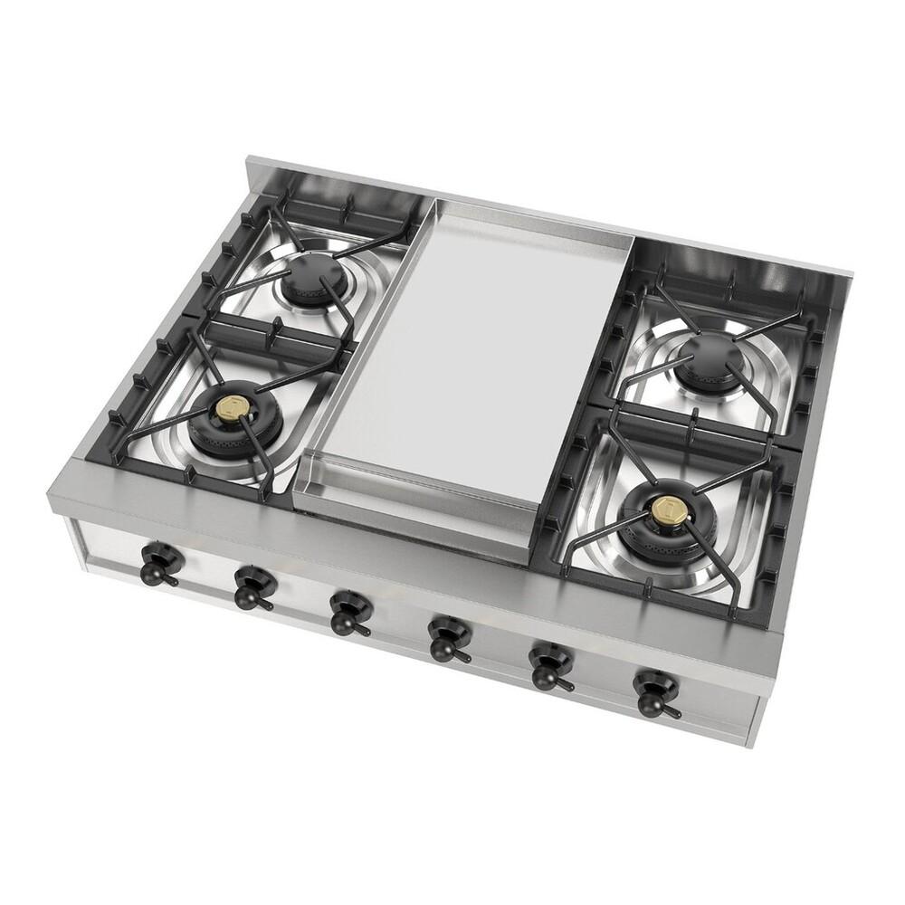 Ilve UHCP36FNSSBLP Ilve Uhcp36Fnssblp Nostalgie Ii 36 Inch Built-In Gas Rangetop With 6 Burners And Griddle, In Stainless Steel (Liquid Propane, Burnished)