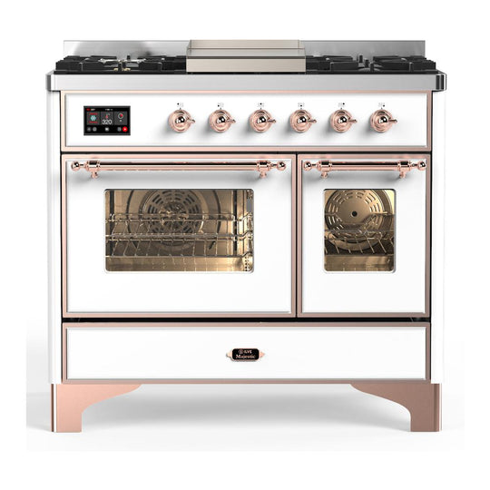 Ilve UMD40FNR3WHP Ilve Umd40Fnr3Whp Majestic Iii 40 Inch Dual Fuel Range With 6 Burners And Griddle, Dual Function Burner Up To 25,000 Btu (Natural Gas, Triple Glass Door, White, Copper)