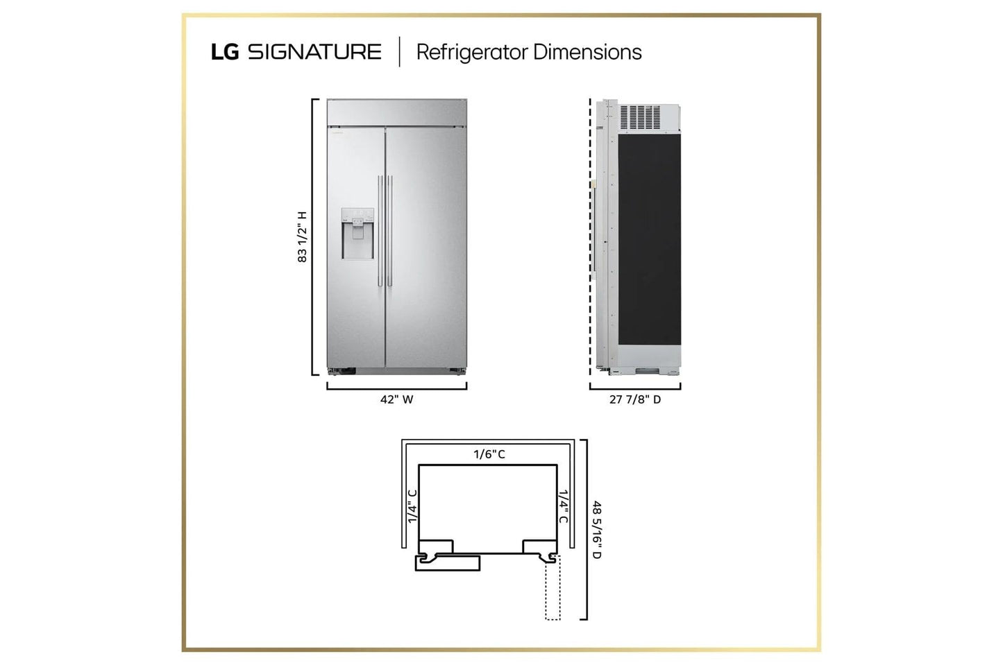 Lg US26WBB92S Lg Signature 26 Cu. Ft. Smart Side-By-Side Built-In Refrigerator With Ice & Water Dispenser