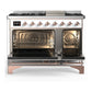 Ilve UM48FNR3WHP Ilve Um48Fnr3Whp Majestic Iii 48 Inch Dual Fuel Range With 8 Burners And Griddle, Dual Function Burner Up To 25,000 Btu (Natural Gas, Triple Glass Door, White, Copper)