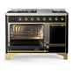 Ilve UM48FQNR3BKG Ilve Um48Fqnr3Bkg Majestic Iii 48 Inch Dual Fuel Range With 8 Burners And Griddle, Dual Function Burner Up To 25,000 Btu (Natural Gas, Solid Door, Glossy Black, Brass)