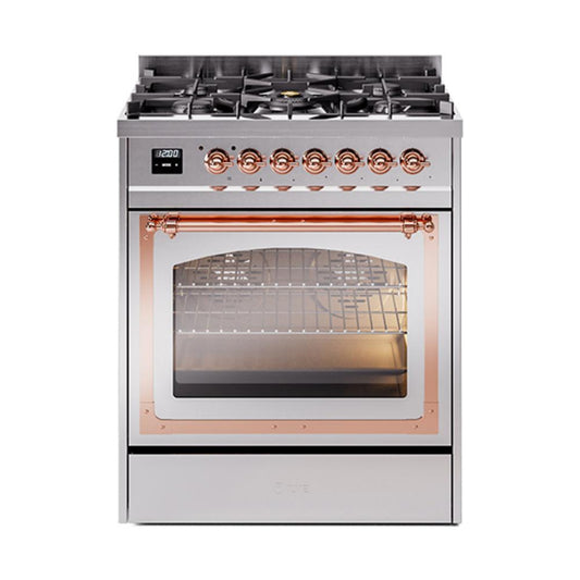 Ilve UN30NMPSSP Ilve Un30Nmpssp Nostalgie Ii Noblesse 30" Dual Fuel Range (Natural Gas, Triple Glass Door, Stainless Steel, Copper)