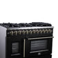 Forno FFSGS638748BLK Forno Capriasca 48 Inch Freestanding French Door Dual Fuel Range In Black With Antique Brass Accessories, 8 Burners, True Convection Oven