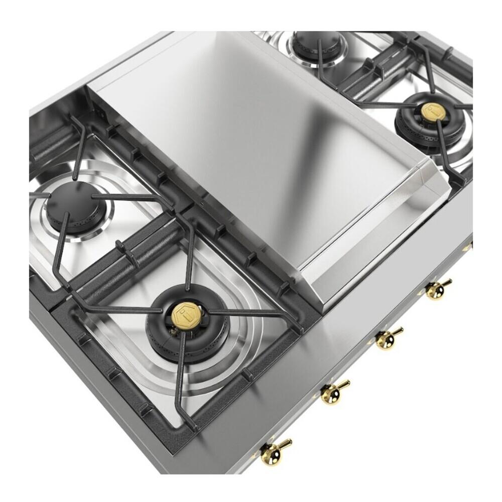 Ilve UHCP36FNSSGLP Ilve Uhcp36Fnssglp Nostalgie Ii 36 Inch Built-In Gas Rangetop With 6 Burners And Griddle, In Stainless Steel (Liquid Propane, Brass)