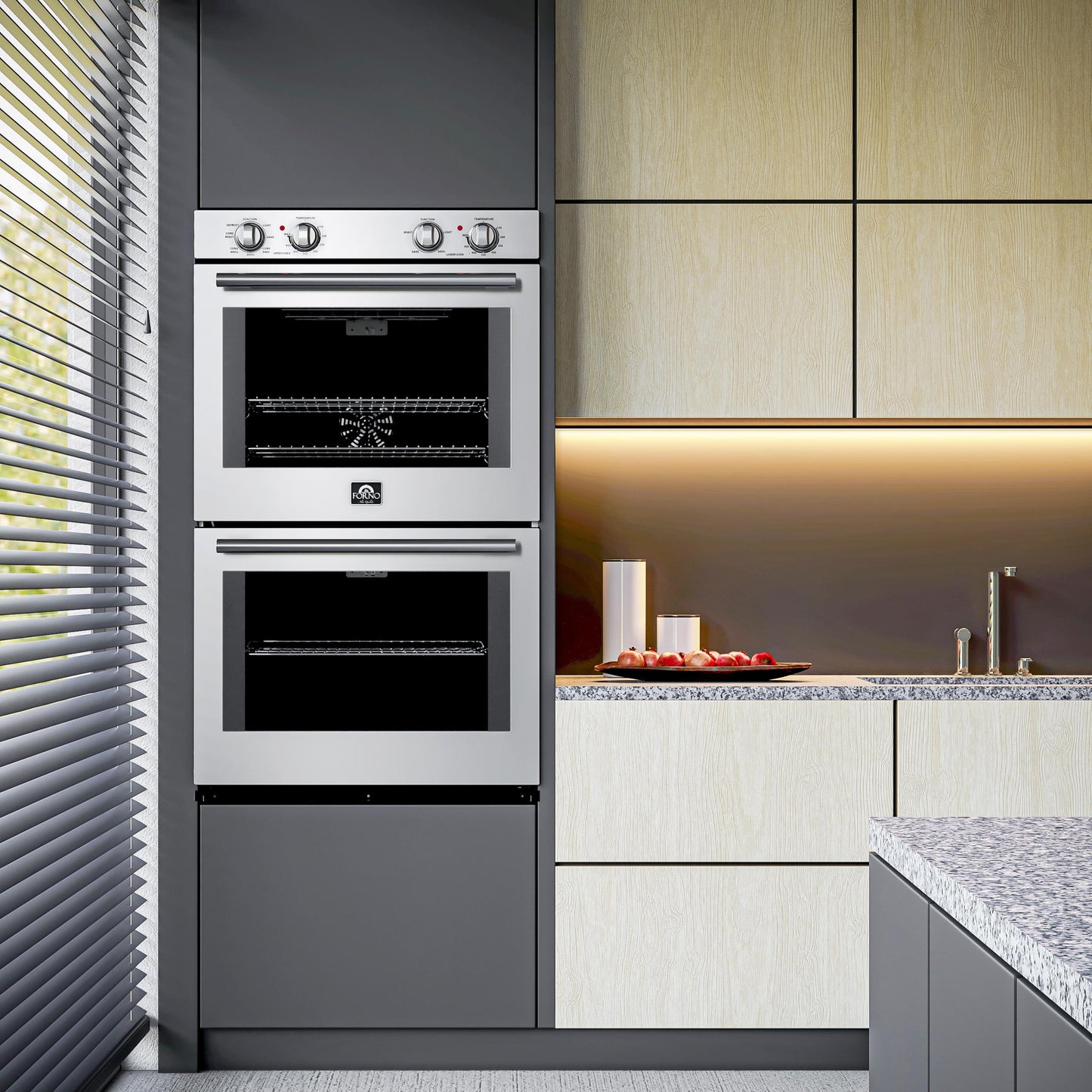 Forno FBOEL132430 Forno Vomero 30-Inch Double Wall Oven, Stainless Steel, 10 Cu.Ft Total Capacity, 7100W Convection, Mechanical Controls, Self-Cleaning Function