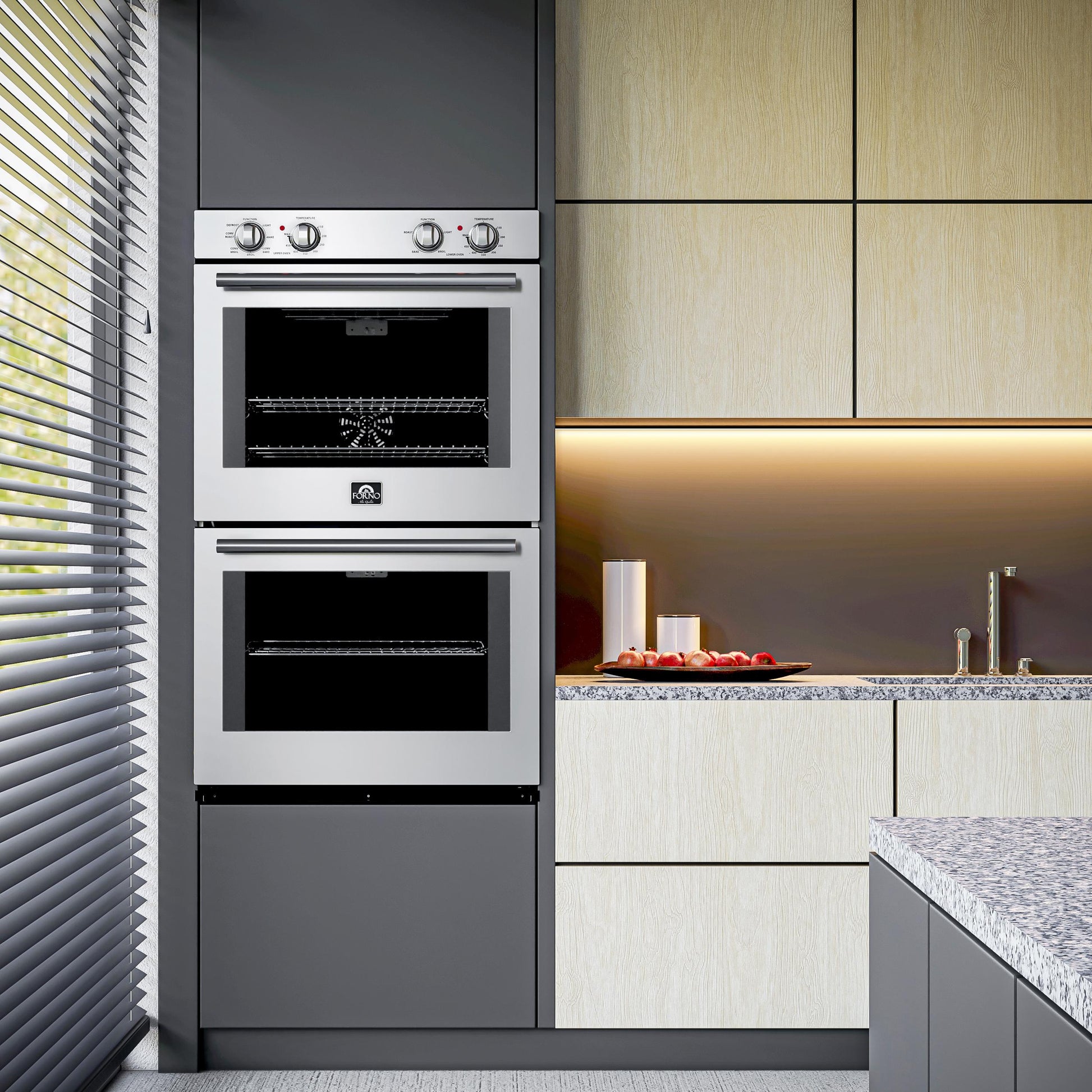 Forno FBOEL132430 Forno Vomero 30-Inch Double Wall Oven, Stainless Steel, 10 Cu.Ft Total Capacity, 7100W Convection, Mechanical Controls, Self-Cleaning Function