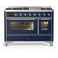 Ilve UM48FNR3MBCLP Ilve Um48Fnr3Mbclp Majestic Iii 48 Inch Dual Fuel Range With 8 Burners And Griddle, Dual Function Burner Up To 25,000 Btu (Liquid Propane, Triple Glass Door, Midnight Blue, Chrome)